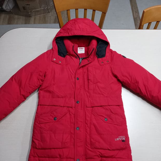 M90 리바이스 여성용 덕다운 하프패딩 레드 M-978