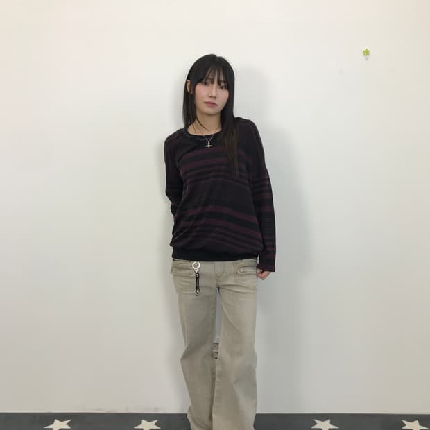 Rush Hour Burgundy Stripe V Neck Knit