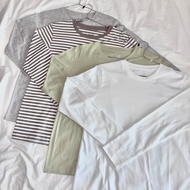 [Set] 저지 크루넥 긴소매 티셔츠