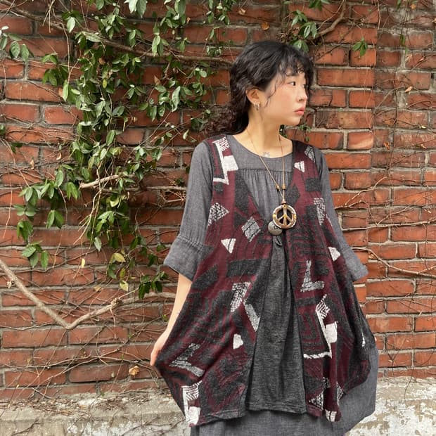 블랙 히피 무드 레이어드 베스트 원피스