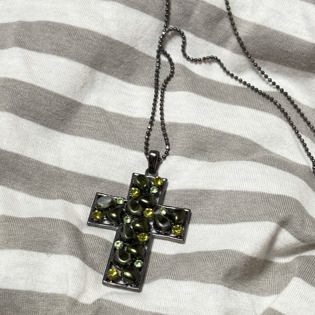 그린페어리 핀터깔 그런지 대장 큐빅 레이어드 십자가 티탄 블랙 목걸이