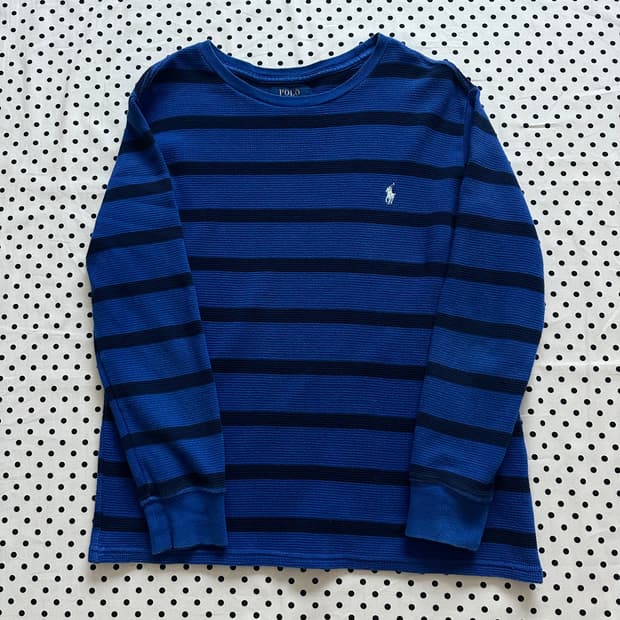 폴로 스트라이프 와플 롱 슬리브