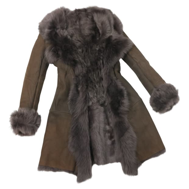 빈티지 브라운 리얼 양털 무스탕 롱 코트 (L)