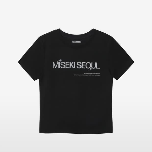 미세키서울 로고 쇼츠 슬리브 블랙 반팔 티셔츠 