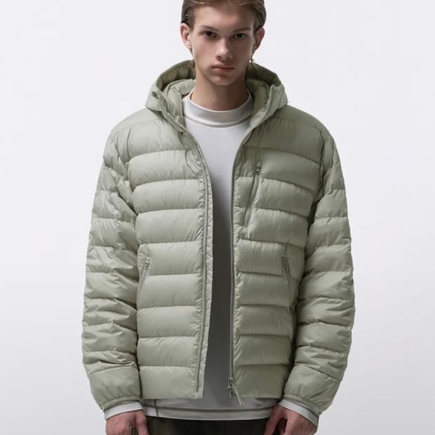 [M] 무신사 스탠다드 시티 레저 후디드 라이트 경량 패딩 피스타치오