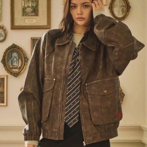 비터셀즈 Star Leather Jacket(Washed) (Overfi