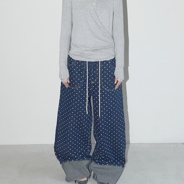 팬시클럽 스트링 도트 롤업 팬츠
