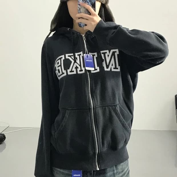 나이키 빅 로고 블랙 후드집업