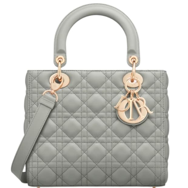 디올 미디움 레이디백 까나쥬 램스킨 그레이 스톤