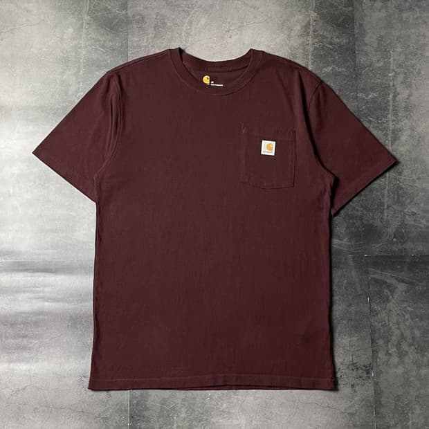 CARHARTT 칼하트K87 딥와인 포켓 반팔 티셔츠 A01089