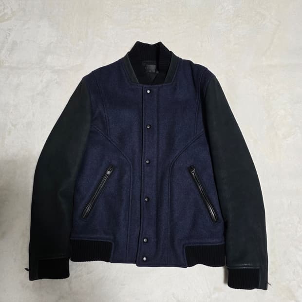 (105)타임 옴므 코트가죽 울 스타디움 점퍼 