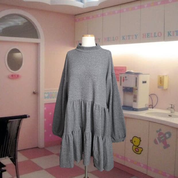 일본빈티지 루즈핏 아방 하구미 모리걸 롱 프릴 원피스 레이어드룩