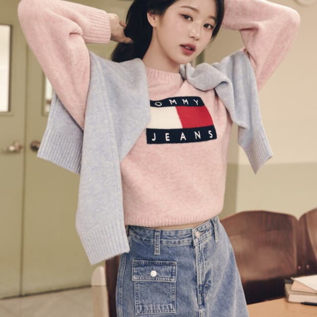 타미진스 플래그 크루넥 스웨터 핑크 XS