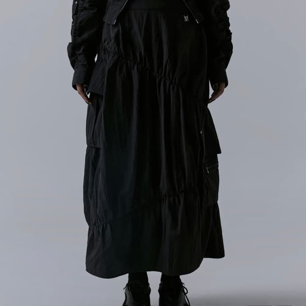 Nylon Cargo Shirring Set-up Skirt