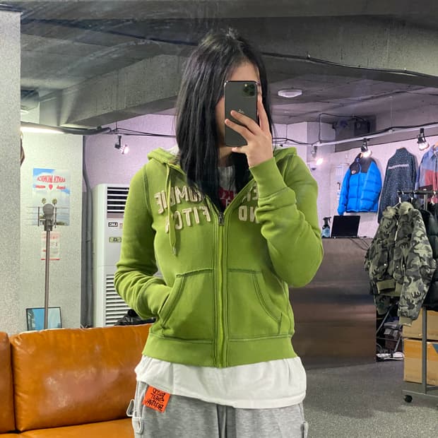 아베크롬비 Y2K 스펠아웃 로고 그린 후드집업 B3599