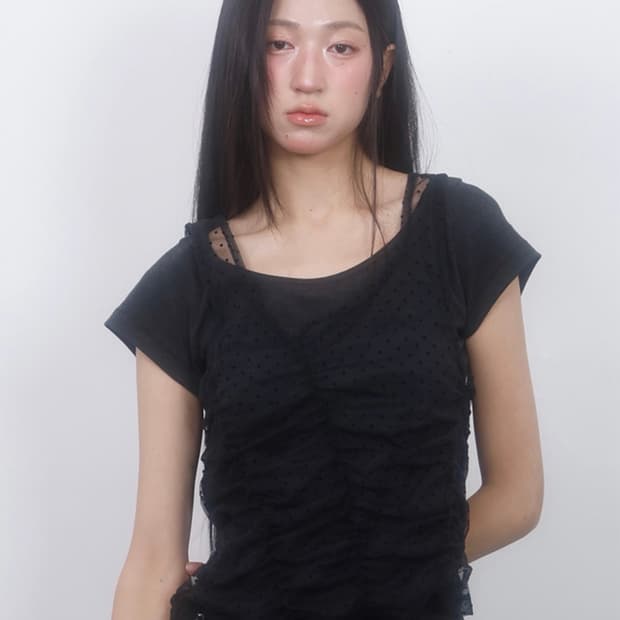 LMR 투웨이 레이스 셔링 레이어드 반팔 티셔츠 (Two sets)