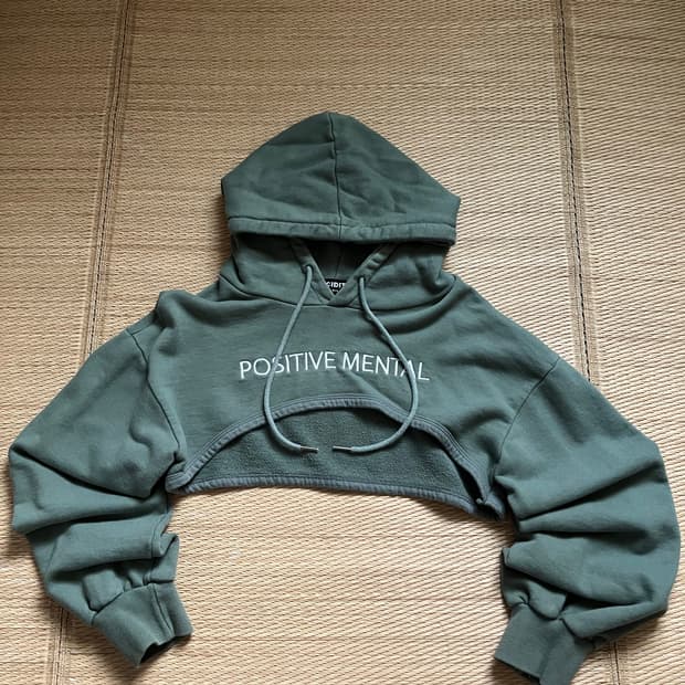 카키 크롭 볼레로 후드