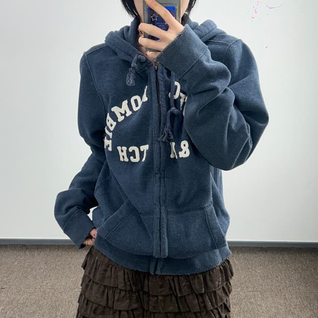 Abercrombie 아베크롬비 스펠아웃 로고 블루 후드집업