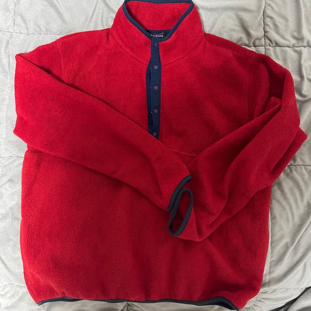 빈티지 엘엘빈 스냅 플리스 풀오버 L 레드컬러 팝니다. 