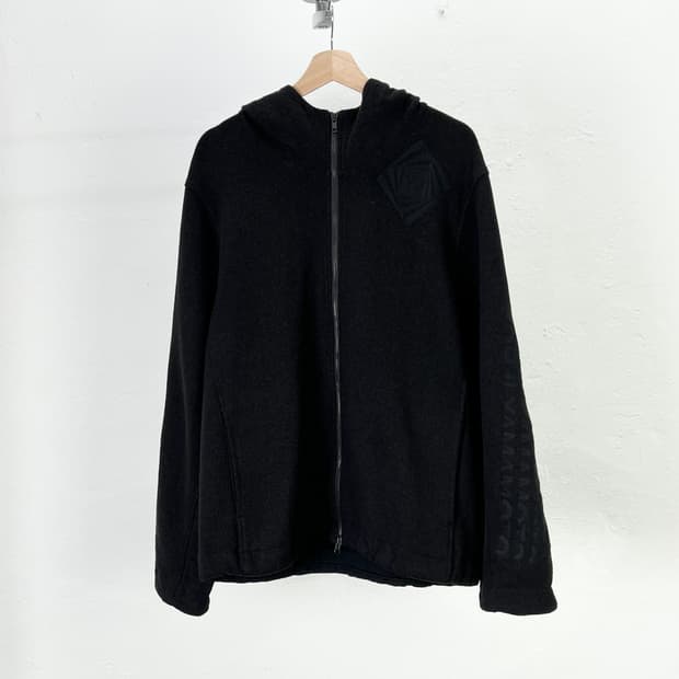 와이 쓰리 21fw 블랙 울 플리스 그래픽 투 웨이 후디 집업