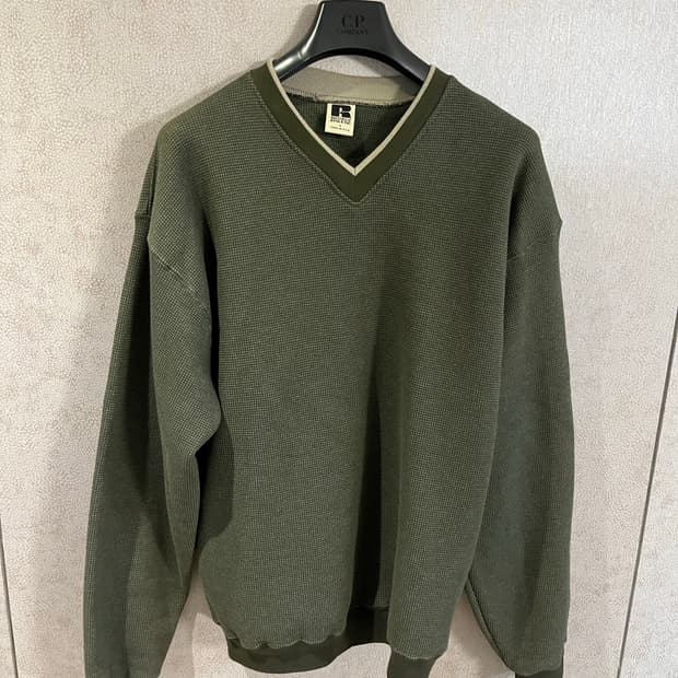 [L] 90s 러셀 와플 브이넥 스웻 그린