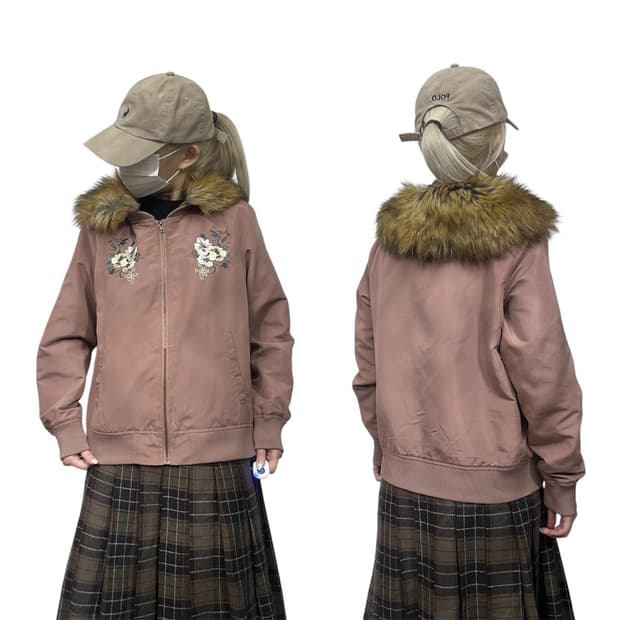 일본 빈티지 핑크 베이지 퍼 모피 울프죠 스카잔 자켓 M