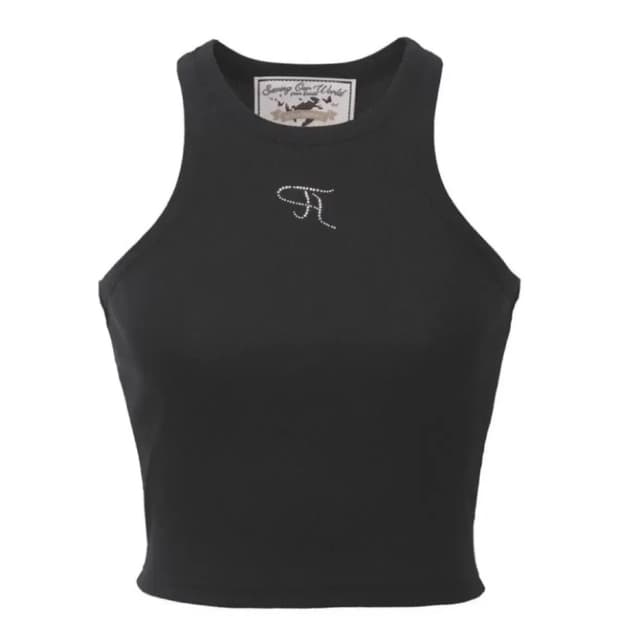 새상품) 쓰리타임즈 쥬얼리 탱크 탑 크롭 블랙