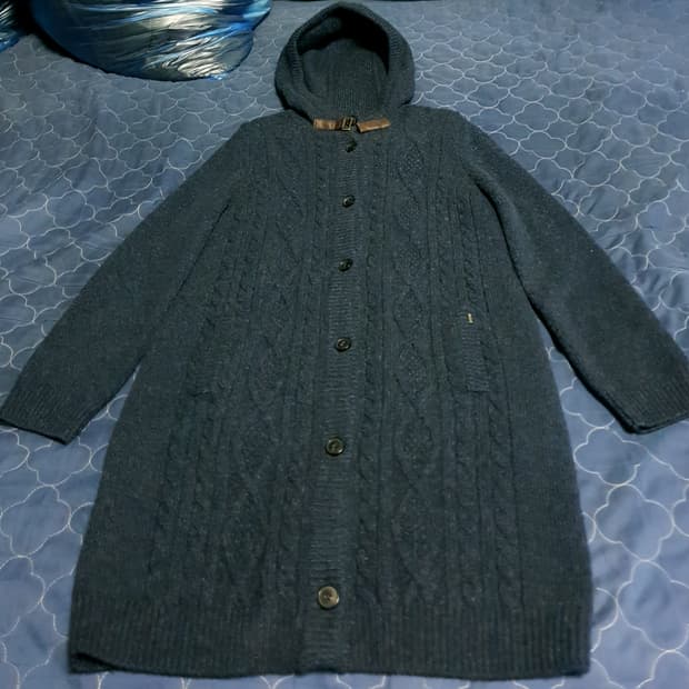 (단종매물) 헤지스 우먼 케이블 넥스트랩 후드 롱 가디건 네이비 (S)