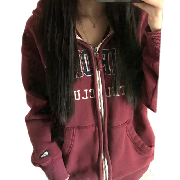 후아유 버건디 후드집업