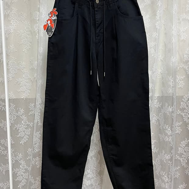 M) 새상품 비에스래빗 미드90 배기 코튼 팬츠 블랙