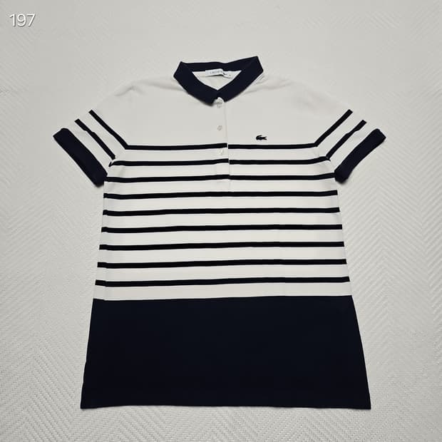 라코스테 여성 스트라이프 카라 티셔츠 38