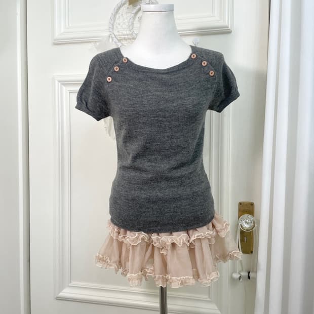 charcoal button point knit top