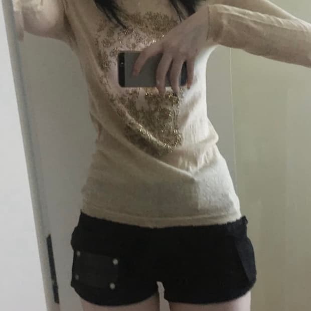 갸루 해골 스컬 오트밀 베이지 롱슬리브