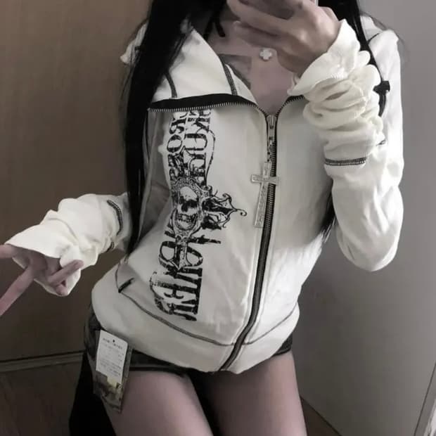 엔젤 펑크 락시크 화이트 후드집업 판매합니당