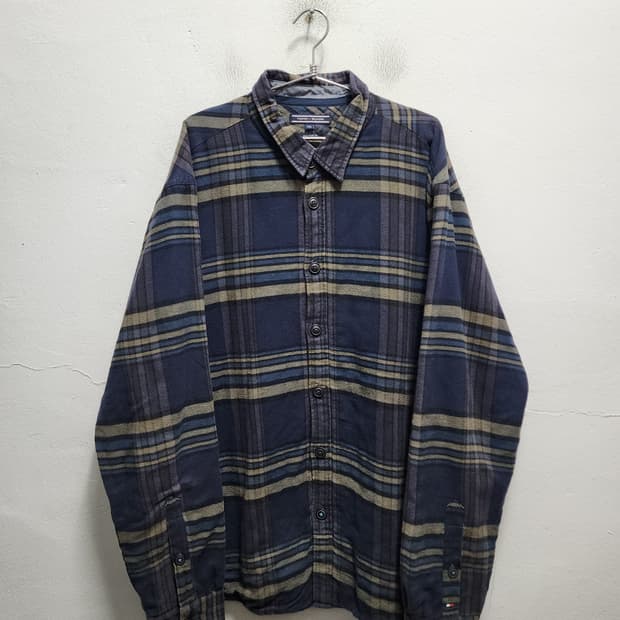 타미힐피거 뉴욕핏 누빔 네이비 체크 자켓 XXL