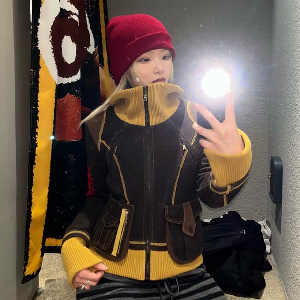 빈티지 하이넥 배색 자켓