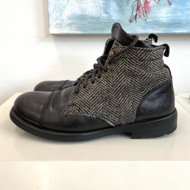 [250] 돌체앤가바나 헤링본 울 / 레더 부츠