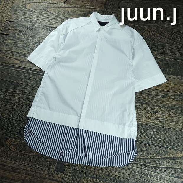 [준지] 18SS 스트라이프 레이어드 오버사이즈 반팔 셔츠 P01910