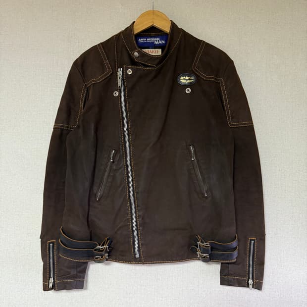 [L]준야와타나베x루이스레더 03AW 브라운 몰스킷 라이더 자켓