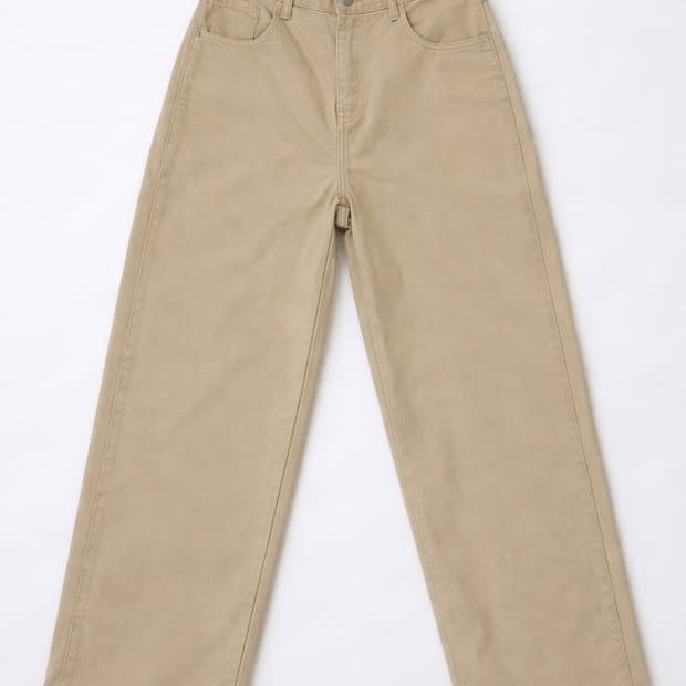 새상품 베이지 커브드 핏 와이드 팬츠