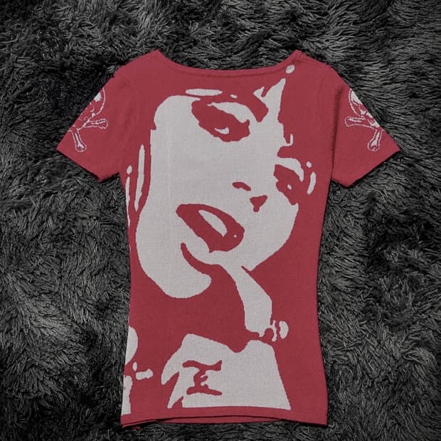 Hysteric Glamour 등판 걸프린팅 니트 반팔티셔츠