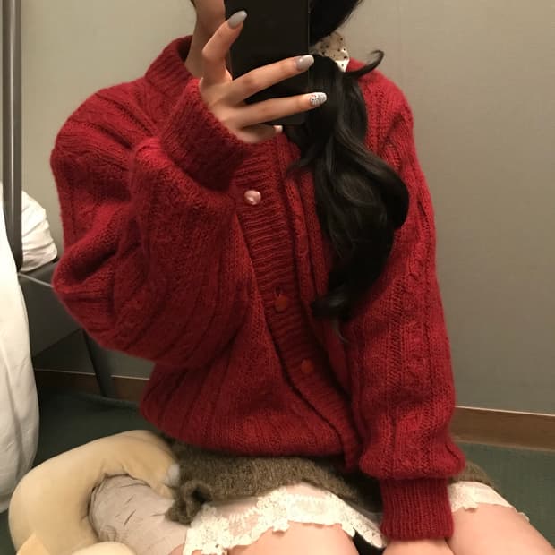 JPN Vintage 모리걸 갸루 하구미 니트 가디건