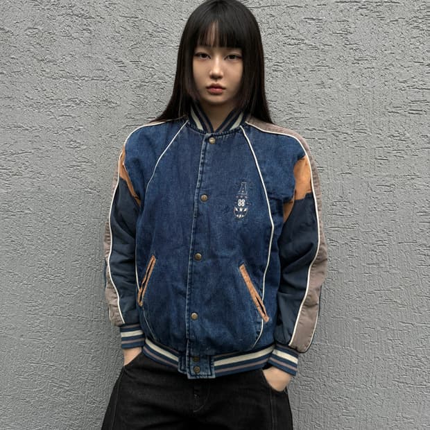 90s vintage denim varsity jacket