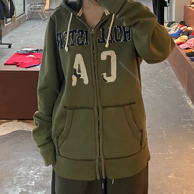 홀리스터 데미지 카키 후드집업 H2581