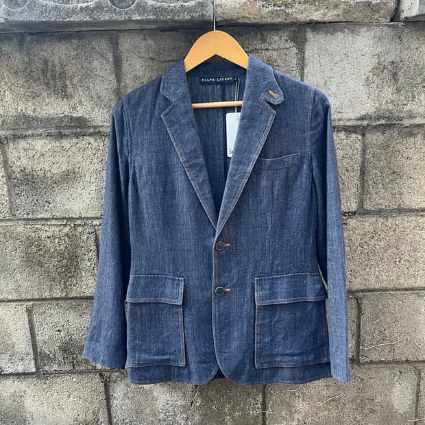 빈티지 Ralph Lauren 블루 라벨 워시드 데님 블레이저 자켓
