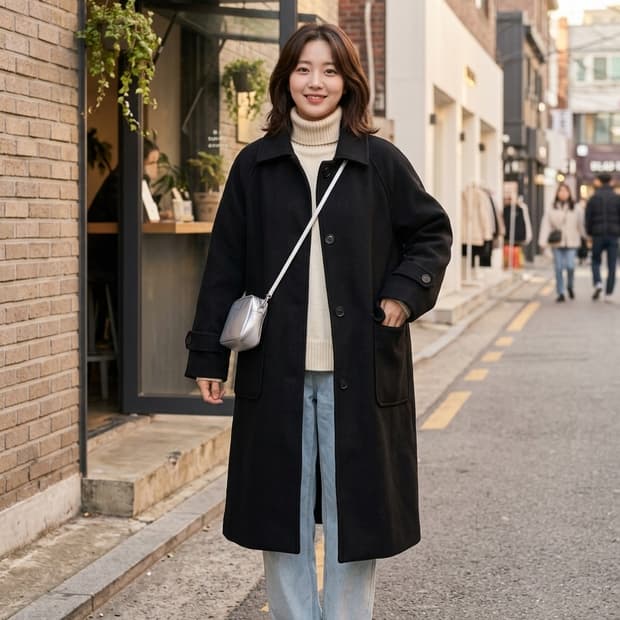 ETHOS 에토스 블랙 싱글 롱 코트