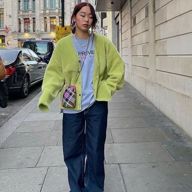 스투시 stussy 쉐기독 가디건 라임 xxl 상태굿