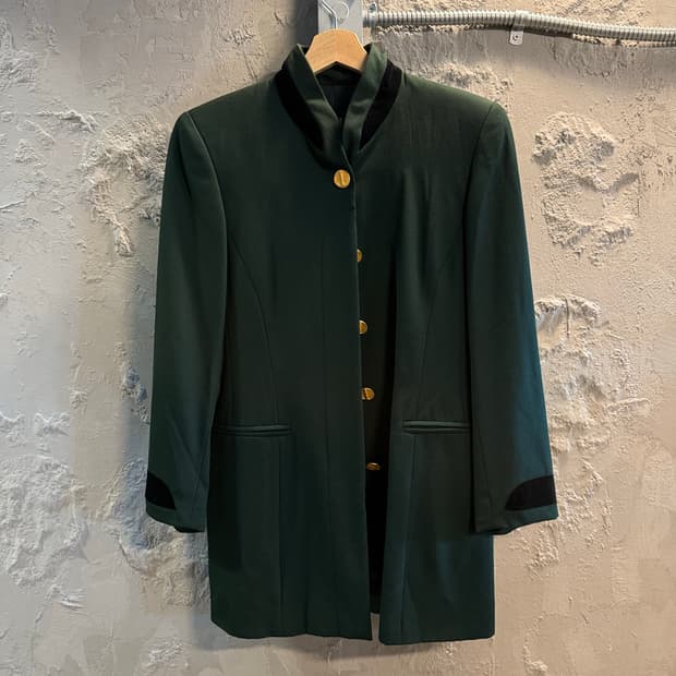 에스카다 ESCADA 벨벳 트리밍 골드버튼 롱 자켓 딥그린 34