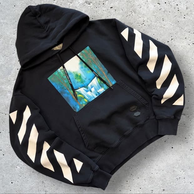 [M] 오프화이트 워터풀 폭포 프린팅 블랙 후드티 C241