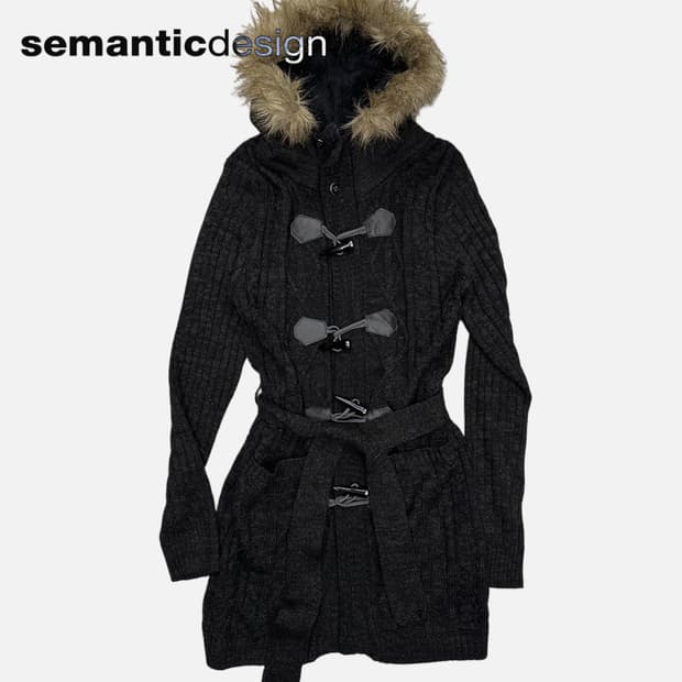 fur hood knit duffle coat